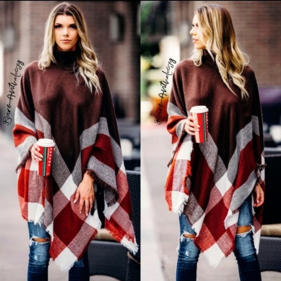 - Sweaters - 🎁Colorblock Fringe Poncho